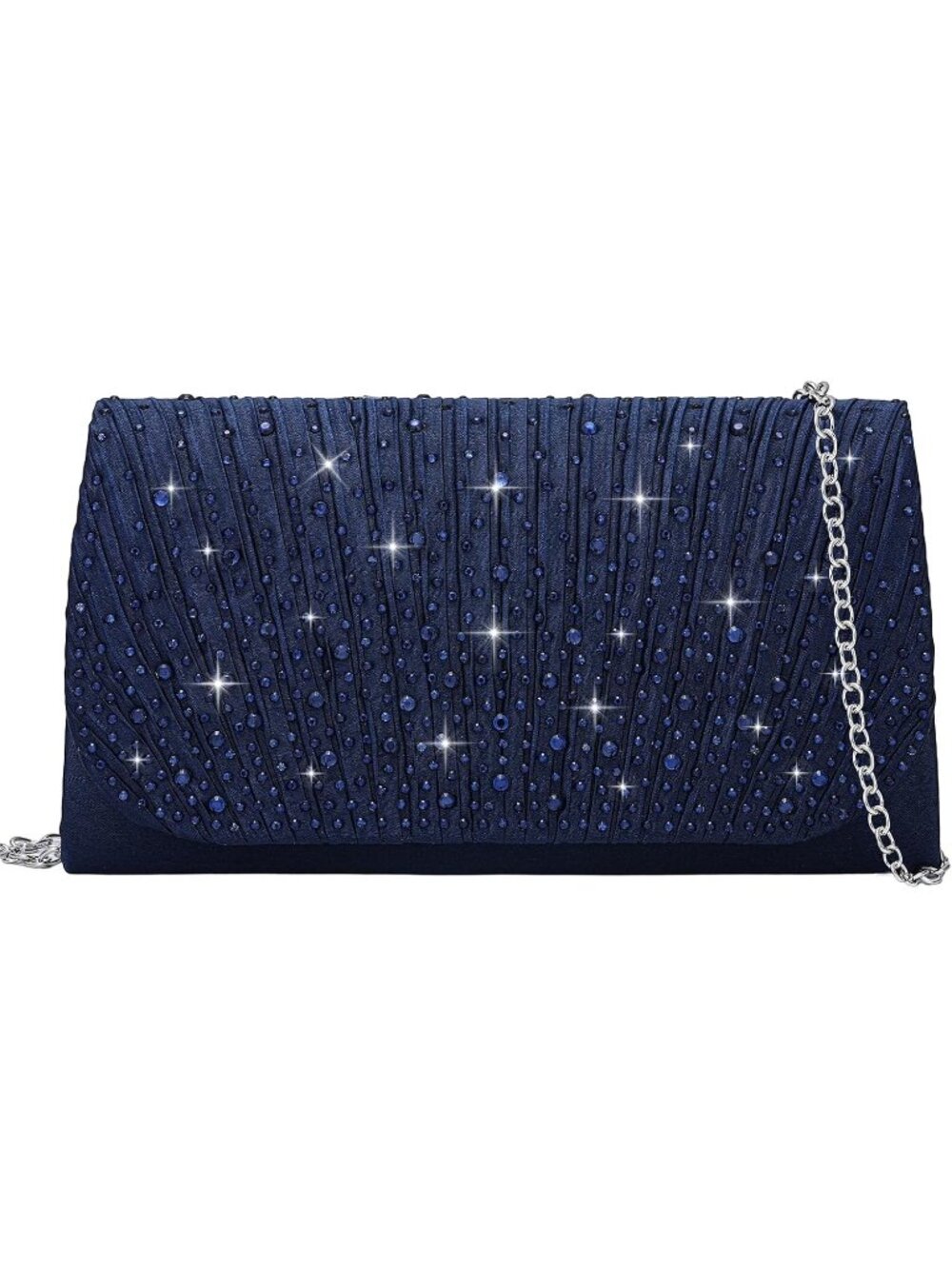 Women's Blue Envelope Glitter Rhinestone Clutch Purse Handbags Prom Evening Bag